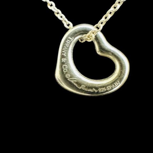 TIFFANY & CO. Open Heart Pendant Necklace Elsa Peretti Sterling Silver 925 T & C - Picture 2 of 6